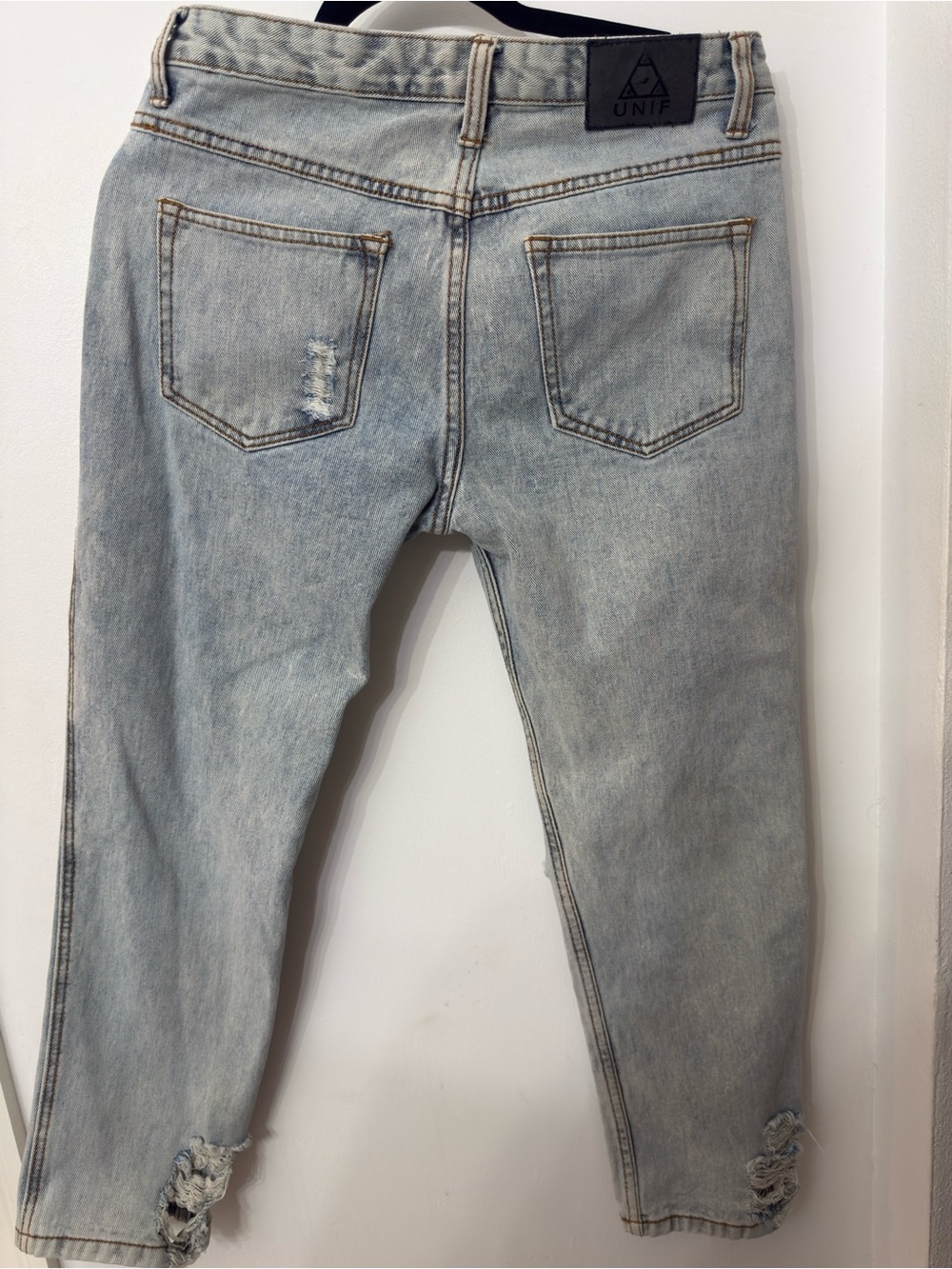UNIF Light Blue Slim Men’s Jeans with Distressed Ankles